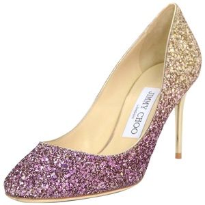 Jimmy Choo Esme 85 Gold and Pink Glitter Pumps Size 36